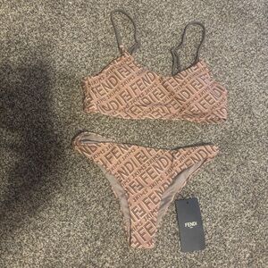 Fendi Tan Logo Bikini Set